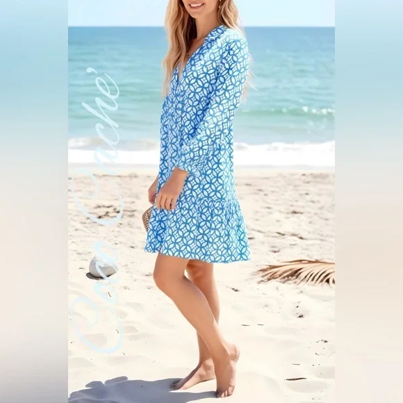 Royal Blue Bohemian Casual Smock Summer Dress - Picture 5 of 6